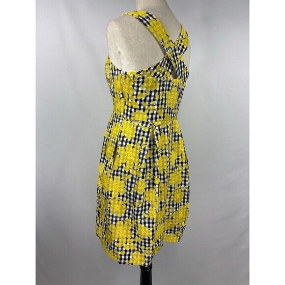 1901 Nordstrom Sundress Dress Black White Gingham Yellow Embroidered 8 Petite - Picture 3 of 12